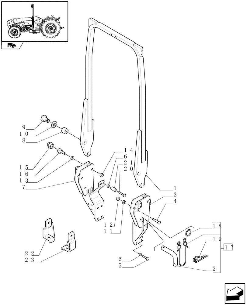 Схема запчастей Case IH FARMALL 105N - (1.92.89/03) - MID-MOUNTED SEMI-FOLDABLE ROPS (VAR.332876-333876 / 743537) (10) - OPERATORS PLATFORM/CAB