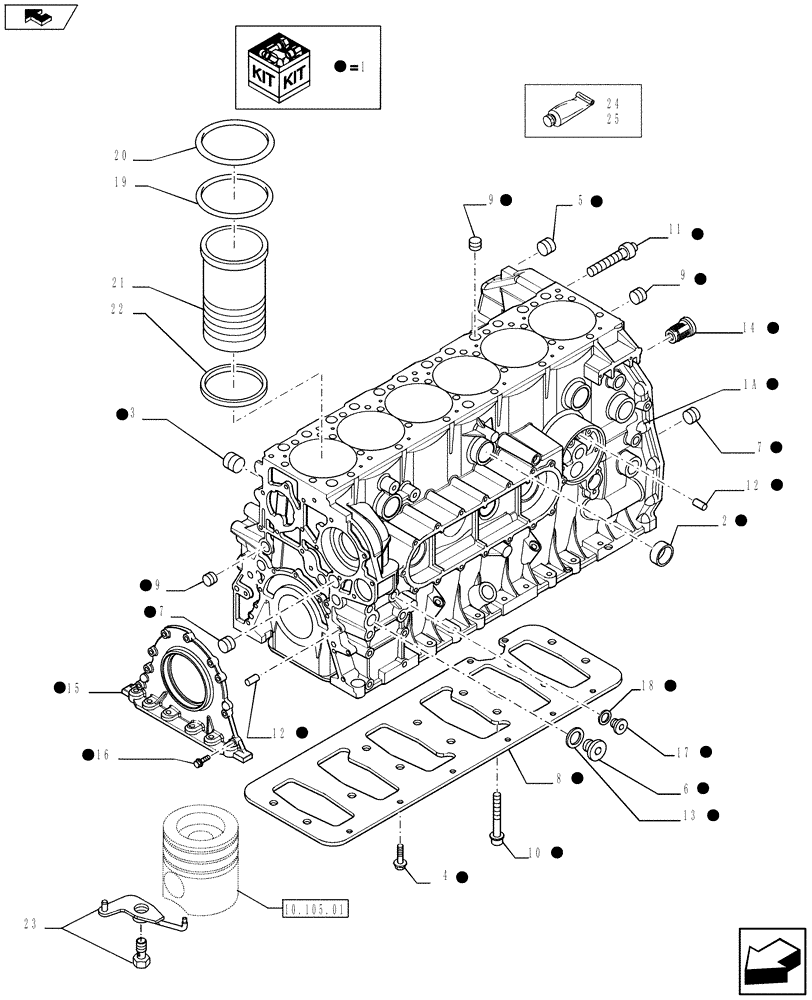 Схема запчастей Case IH F2CFE614E A004 - (10.001.02) - CYLINDER BLOCK & RELATED PARTS (504361662 - 504311100 - 504248099) (10) - ENGINE