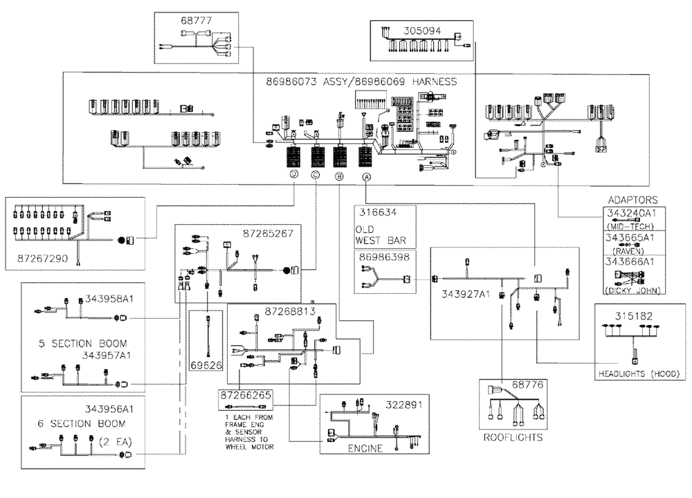 Схема запчастей Case IH SPX3200 - (12-013) - HARNESS FLOW DIAGRAM (06) - ELECTRICAL