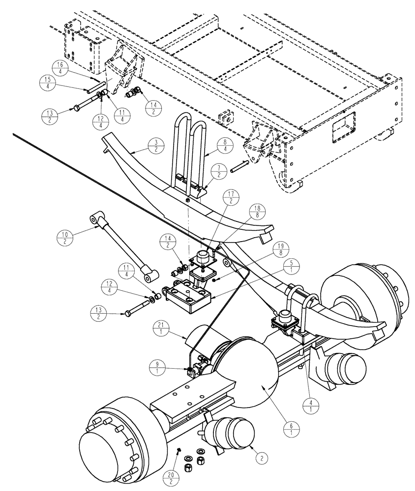 Схема запчастей Case IH FLX4010 - (04-004) - REAR AXLE GROUP, FLX4010, W/O AUXILIARY Frame & Suspension