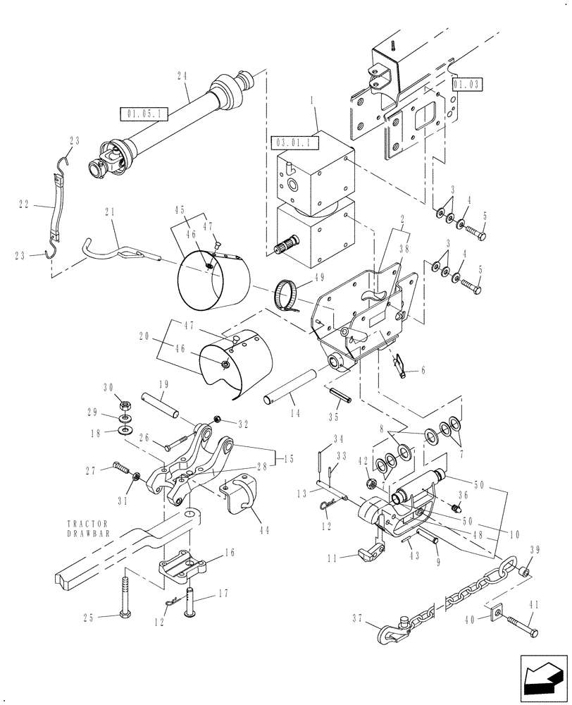 Схема запчастей Case IH DCX131 - (12.01[1]) - DRAWBAR, SWIVEL HITCH & SAFETY CHAIN (12) - MAIN FRAME