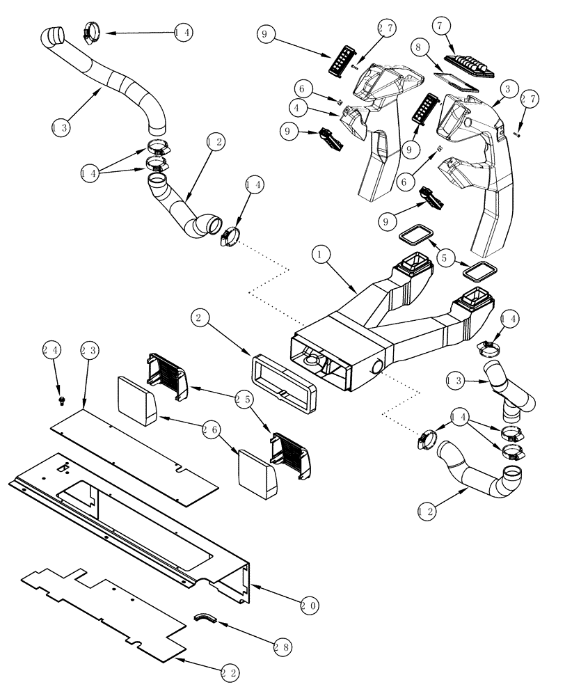 Схема запчастей Case IH MX200 - (09-44) - AIR CONDITIONING DUCTS (09) - CHASSIS/ATTACHMENTS