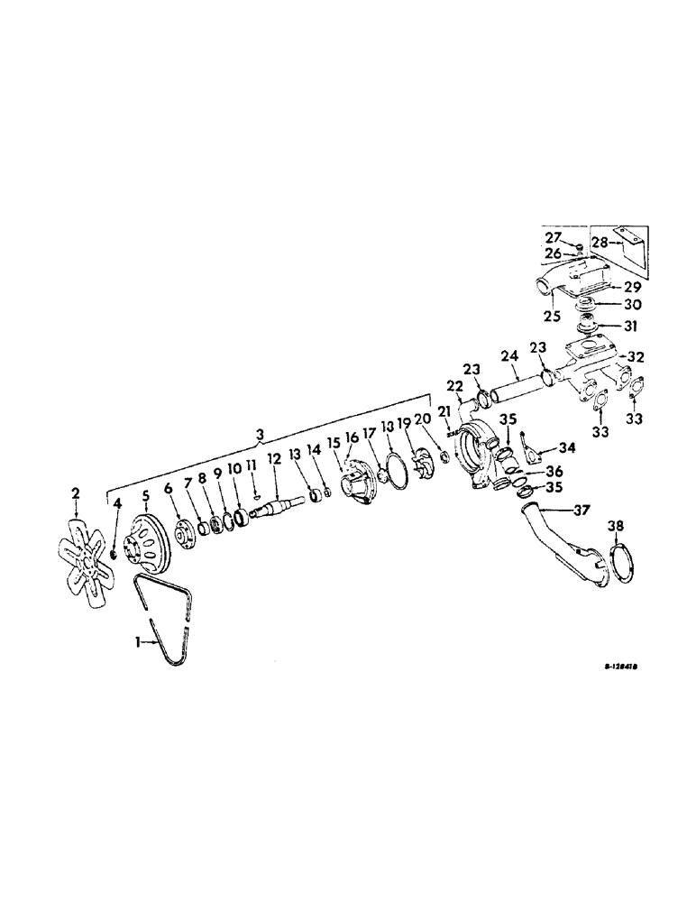 Схема запчастей Case IH 2806 - (D-16) - DIESEL ENGINE, FAN, THERMOSTAT AND WATER PUMP, ENGINE SERIAL NO. D-361 22698 AND BELOW (01) - ENGINE