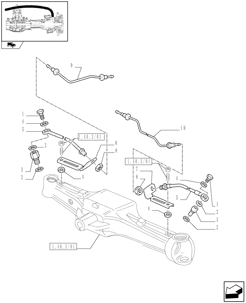 Схема запчастей Case IH FARMALL 65C - (1.40.3/13) - FRONT AXLE WITH LIMITED SLIP DIFF., WITH FRONT BRAKE (40 KM/H) - PIPES (VAR.331324) (04) - FRONT AXLE & STEERING