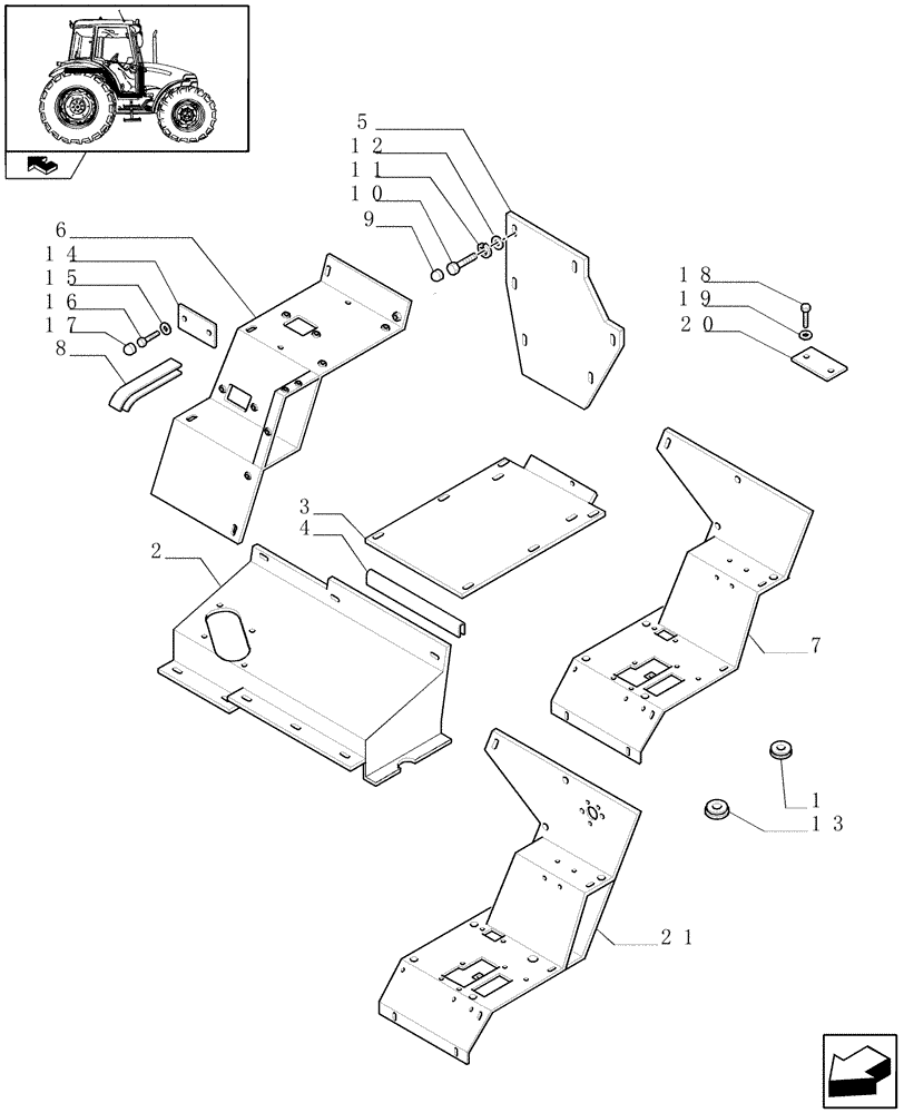 Схема запчастей Case IH FARMALL 95 - (1.92.87[03]) - MUDGUARDS AND FOOTBOARDS - W/CAB (10) - OPERATORS PLATFORM/CAB