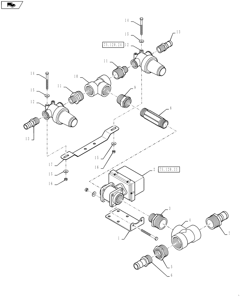 Схема запчастей Case IH 3330 - (75.120.34) - VALVE PLUMBING GROUP, 5 SECTION (75) - SOIL PREPARATION