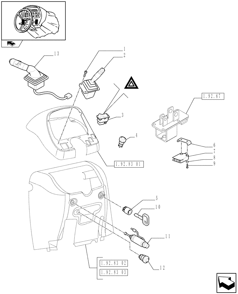 Схема запчастей Case IH FARMALL 70 - (1.92.75[02]) - ELECTRIC CONTROLS (10) - OPERATORS PLATFORM/CAB