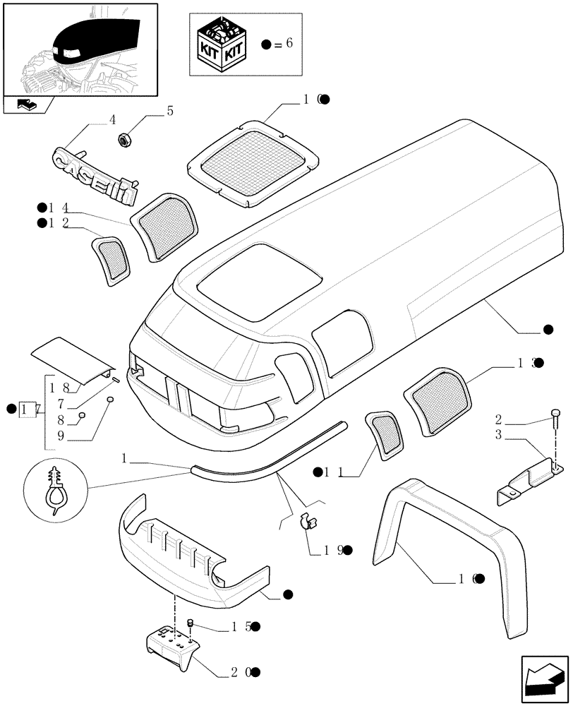 Схема запчастей Case IH FARMALL 95N - (1.83.0/01[01A]) - HOOD AND FILLING TANK COVER - D6517 (08) - SHEET METAL