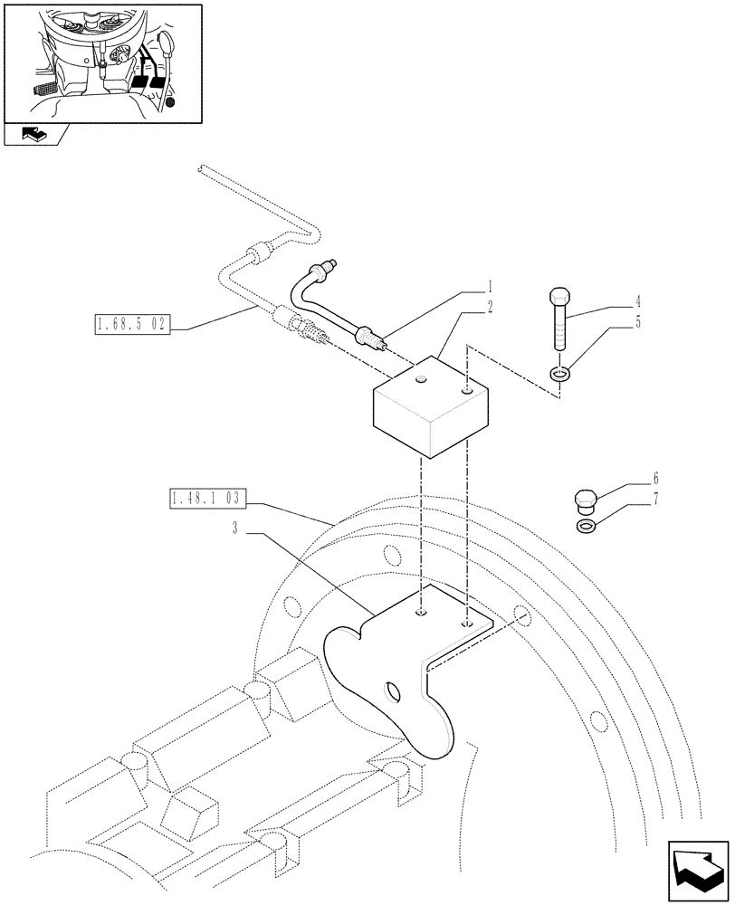 Схема запчастей Case IH FARMALL 95N - (1.68.5[03]) - BRAKE PIPING - D6665 (05) - REAR AXLE