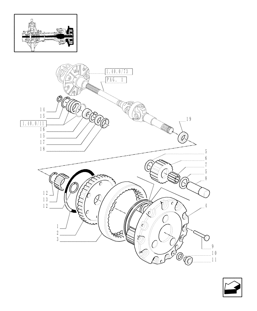 Схема запчастей Case IH JX80U - (1.40.0/103[02]) - (VAR.308-308/1) FRONT AXLE CL. 2 HYDR. LOCKING 30-40 KM/H. - REDUCTION GEARS - C4998 (04) - FRONT AXLE & STEERING