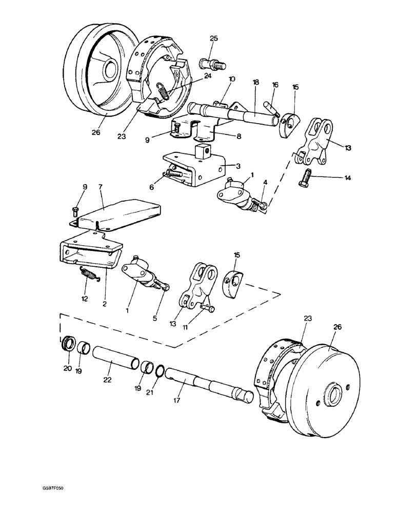 Схема запчастей Case IH 885 - (7-06) - SLAVE CYLINDERS AND BRAKE SHOES, 885Q AND 885SK TRACTORS (07) - BRAKES