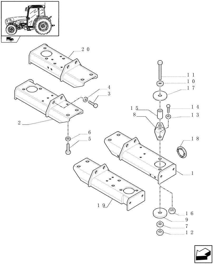 Схема запчастей Case IH FARMALL 95N - (1.92.87/01) - CROSS - PIECE AND RELEVANT PARTS (10) - OPERATORS PLATFORM/CAB