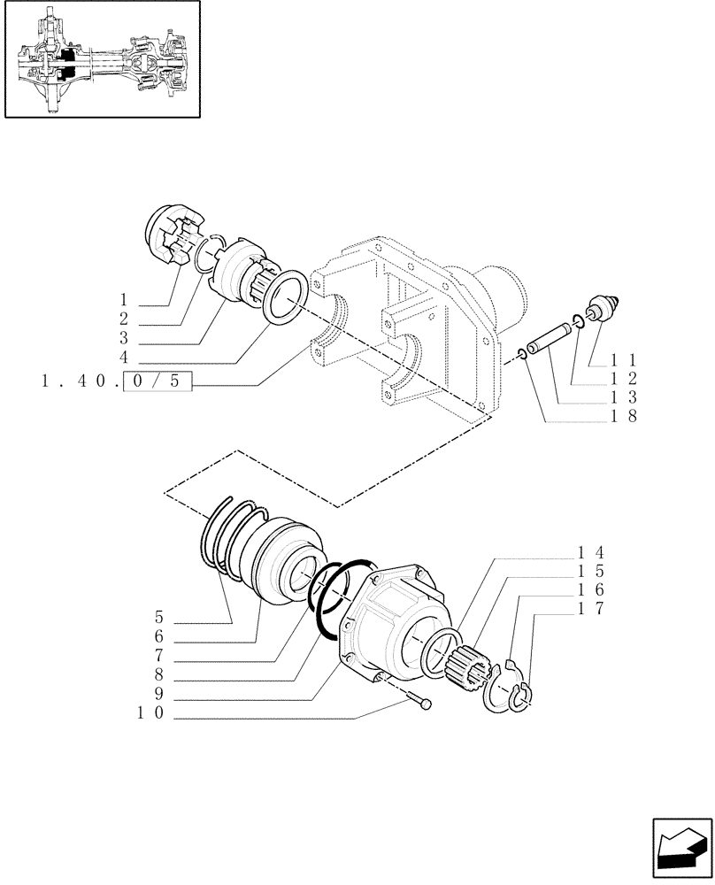 Схема запчастей Case IH MXM140 - (1.40.0/08) - 4WD FRONT AXLE - DIFFERENTIAL LOCK (04) - FRONT AXLE & STEERING