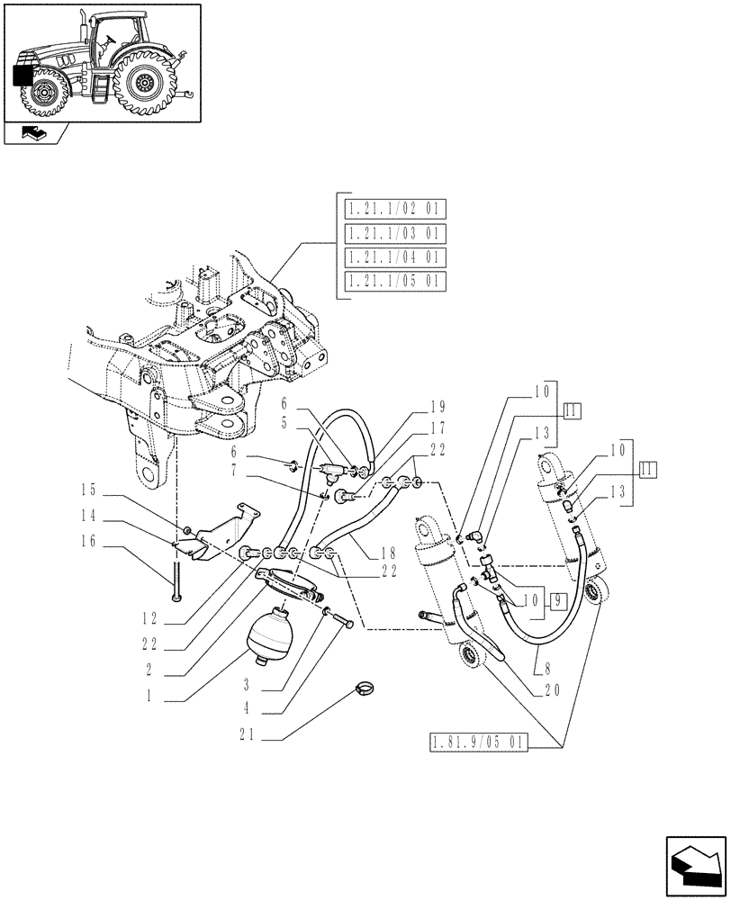 Схема запчастей Case IH PUMA 140 - (1.81.9/05[03]) - INTEGRATED FRONT HPL - PIPES AND ACCUMULATOR - D6778 (VAR.333648-334648-335648-336831-337831) (07) - HYDRAULIC SYSTEM