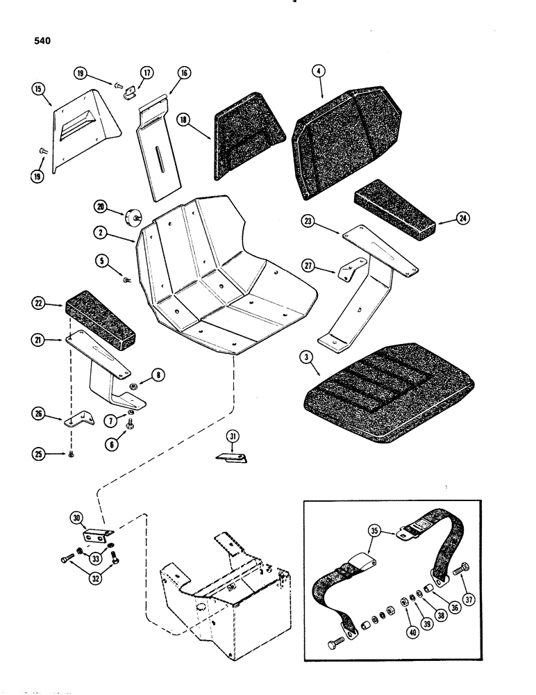 Схема запчастей Case IH 1070 - (0540) - AGRI-KING SEAT, CLOTH WITH CAB, USED TRACTOR SERIAL NUMBERS 8693001 TO 8736722 (09) - CHASSIS/ATTACHMENTS