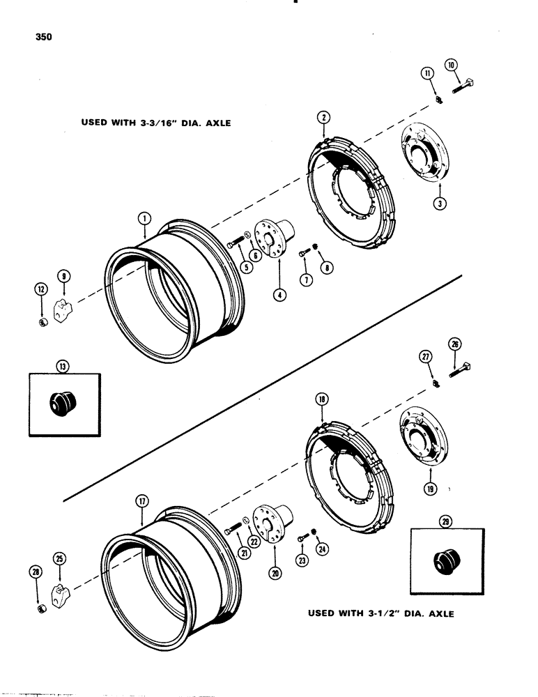 Схема запчастей Case IH 1070 - (0350) - REAR WHEELS WITH 38 INCH RIMS, MANUAL ADJUSTABLE, USED WITH 3-3-16" DIAMETER AXLE (06) - POWER TRAIN