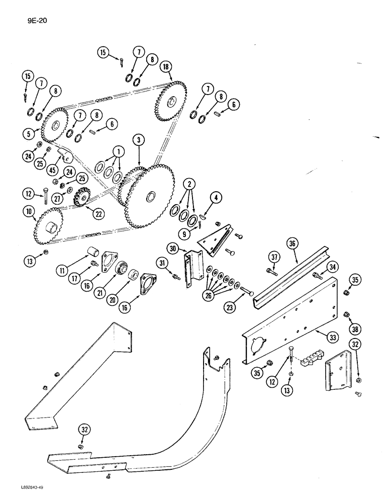 Схема запчастей Case IH 1680 - (9E-20) - GRAIN TANK UNLOADER CHAIN DRIVE, PRIOR TO P.I.N. JJC0115352 (17) - GRAIN TANK & UNLOADER