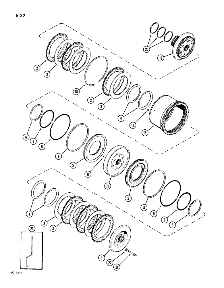 Схема запчастей Case IH 1896 - (6-32) - POWER SHIFT TRANSMISSION, (C2) AND (C3) CLUTCHES, TRANSMISSION SERIAL NUMBER 16265423 AND PRIOR (06) - POWER TRAIN