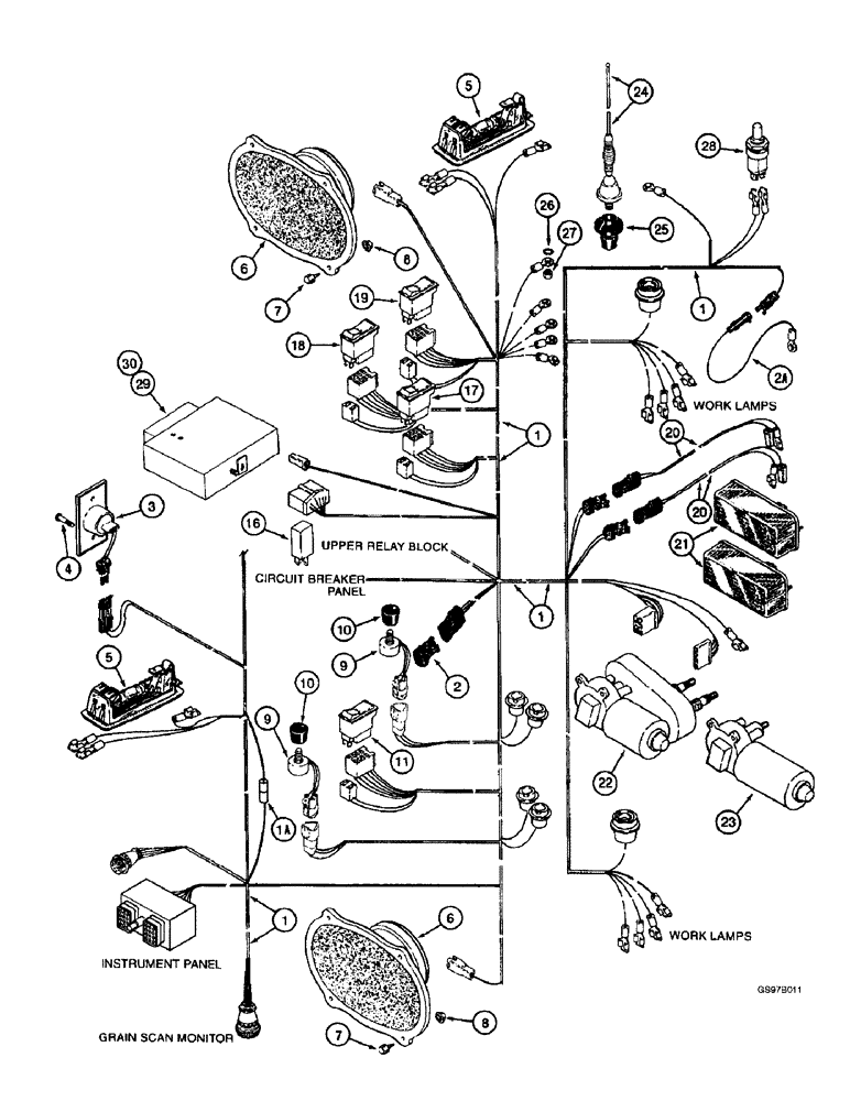 Схема запчастей Case IH 2144 - (4-16) - CAB HARNESS, OVERHEAD, PRIOR TO COMBINE P.I.N. JJC0172845 (06) - ELECTRICAL