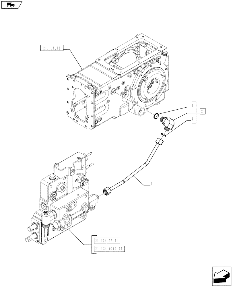 Схема запчастей Case IH FARMALL 75C - (21.104.0102) - HYDRAULIC GEAR BOX CONTROLS (POWER SHUTTLE) - DELIVERY LUBR. PIPE (VAR.332068-334068-331069-332069 / 743557) (21) - TRANSMISSION