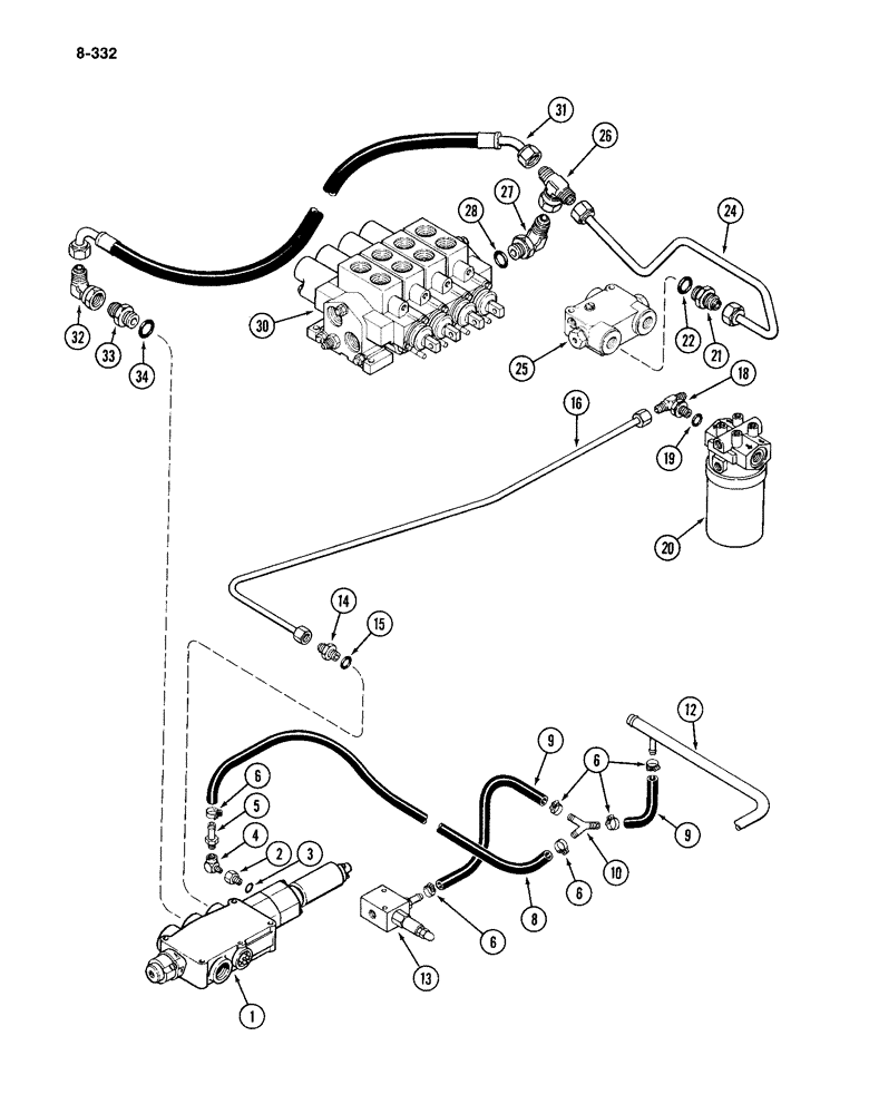 Схема запчастей Case IH 4994 - (8-332) - HITCH VALVE CIRCUITRY (08) - HYDRAULICS