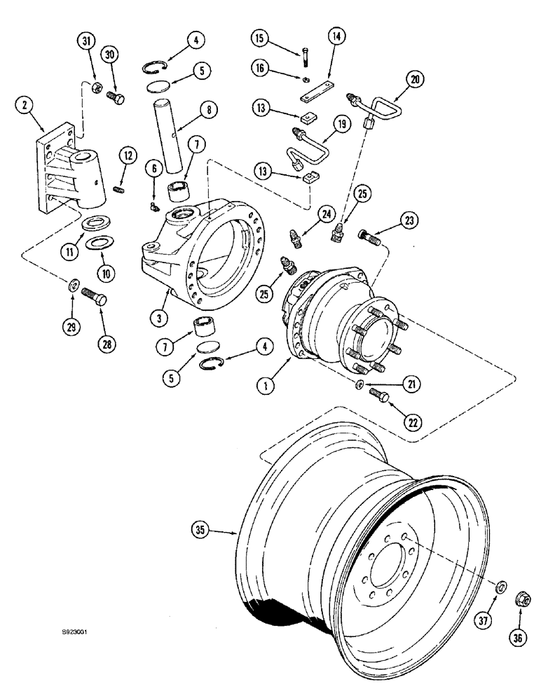 Схема запчастей Case IH 1644 - (5-32) - WHEEL MOTOR AND KING PIN, POWER GUIDE AXLE, AXLE DRIVE WHEEL (04) - STEERING