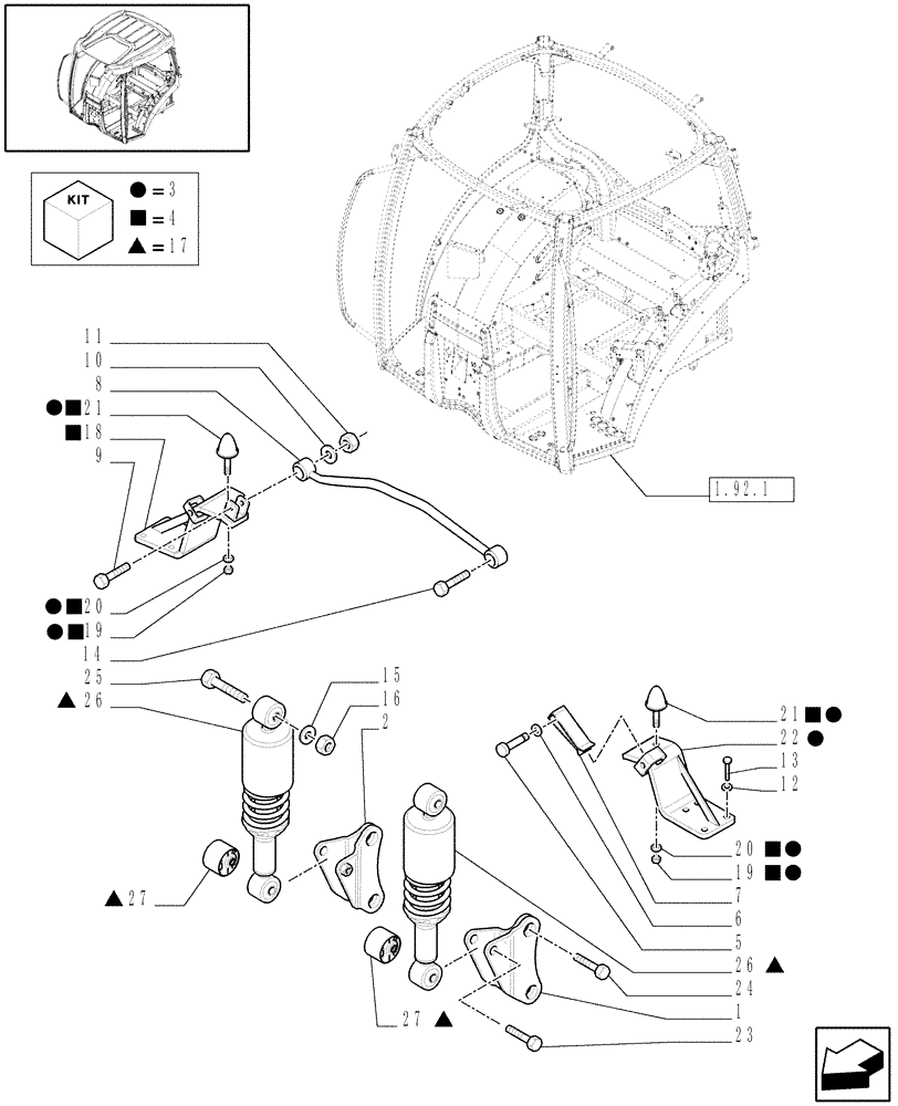 Схема запчастей Case IH PUMA 165 - (1.92.6/01[02]) - (VAR.635) CAB W/SUSPENSION - CAB SUPPORTS (10) - OPERATORS PLATFORM/CAB