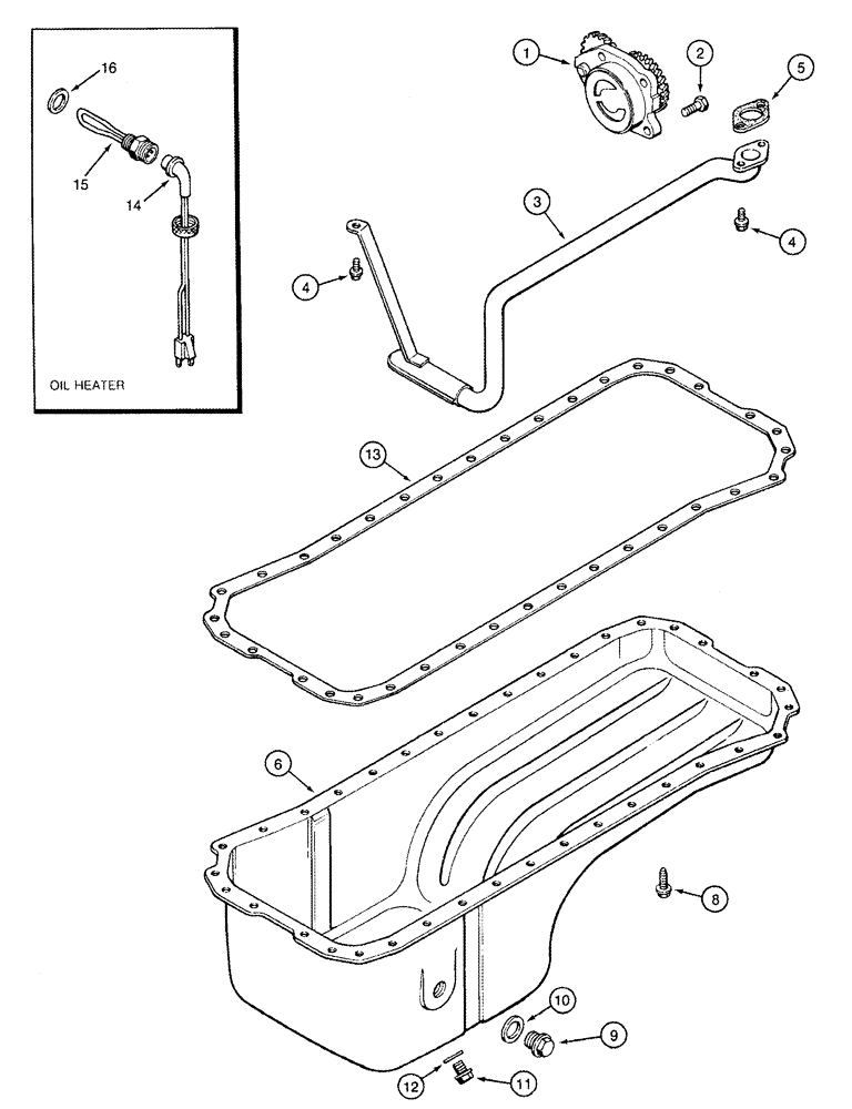 Схема запчастей Case IH 2344 - (02-18) - OIL PUMP, PAN - HEATER (01) - ENGINE