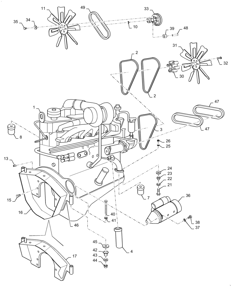 Схема запчастей Case IH 9390 - (2-20) - ENGINE MOUNTS AND ATTACHING PARTS (02) - ENGINE