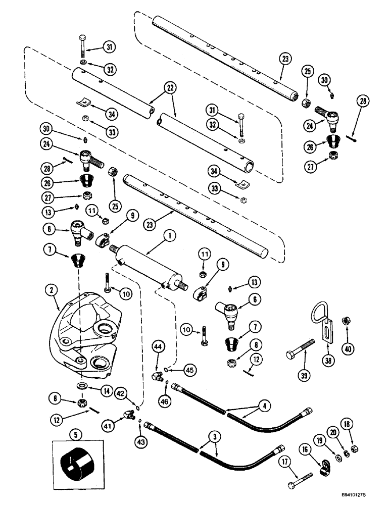 Схема запчастей Case IH 2188 - (5-24) - STEERING CYLINDER AND TIE ROD, POWER GUIDE AXLE (04) - STEERING