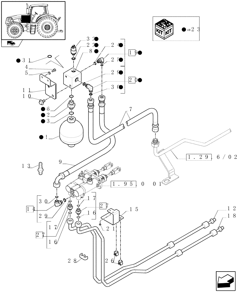 Схема запчастей Case IH PUMA 125 - (1.68.5/01) - AUTO GUIDANCE SYSTEM READY FOR BALER BAR MOUNTED SCREEN - BRAKE PIPING (VAR.330077) (05) - REAR AXLE