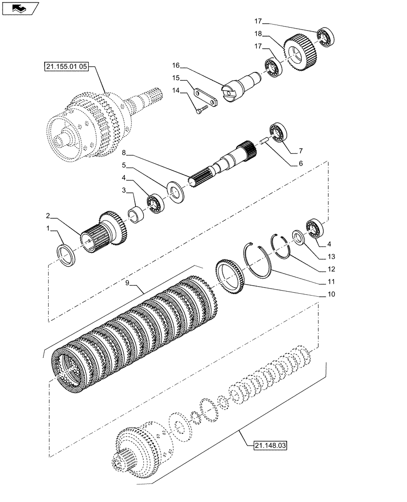 Схема запчастей Case IH PUMA 200 - (21.155.01[10]) - CENTRAL REDUCTION GEARS - REVERSE RANGE CLUTCH AND GEARS (21) - TRANSMISSION