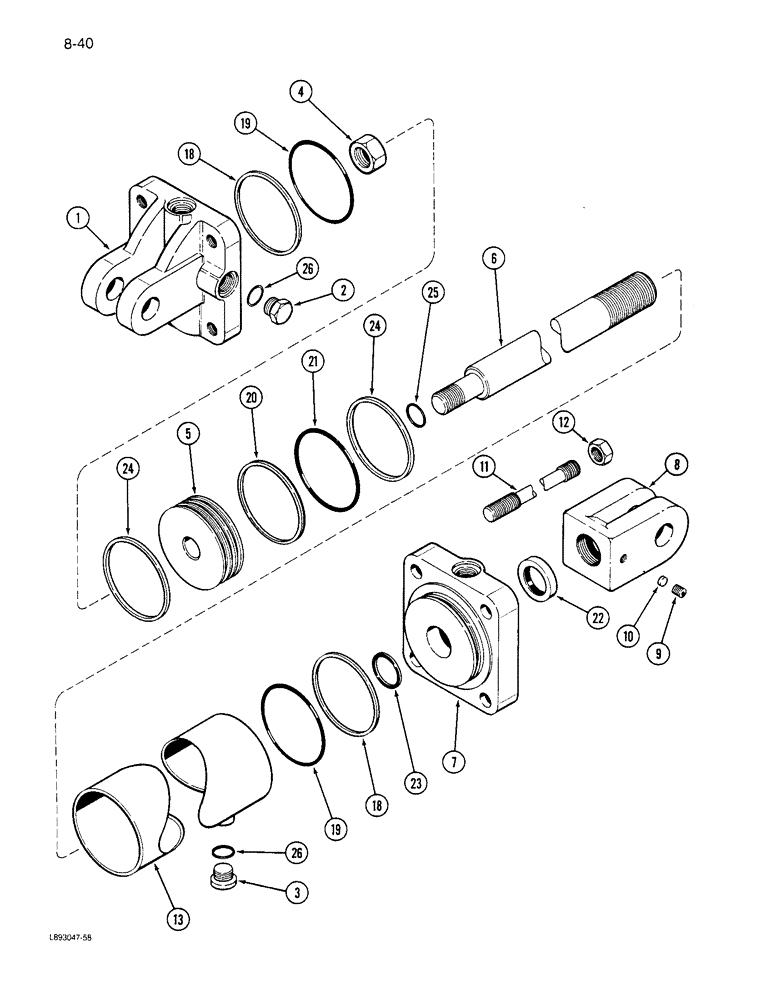 Схема запчастей Case IH 6300 - (8-40) - HYDRAULIC CYLINDER, ENDWISE TRANSPORT, 1272844C91 (08) - HYDRAULICS