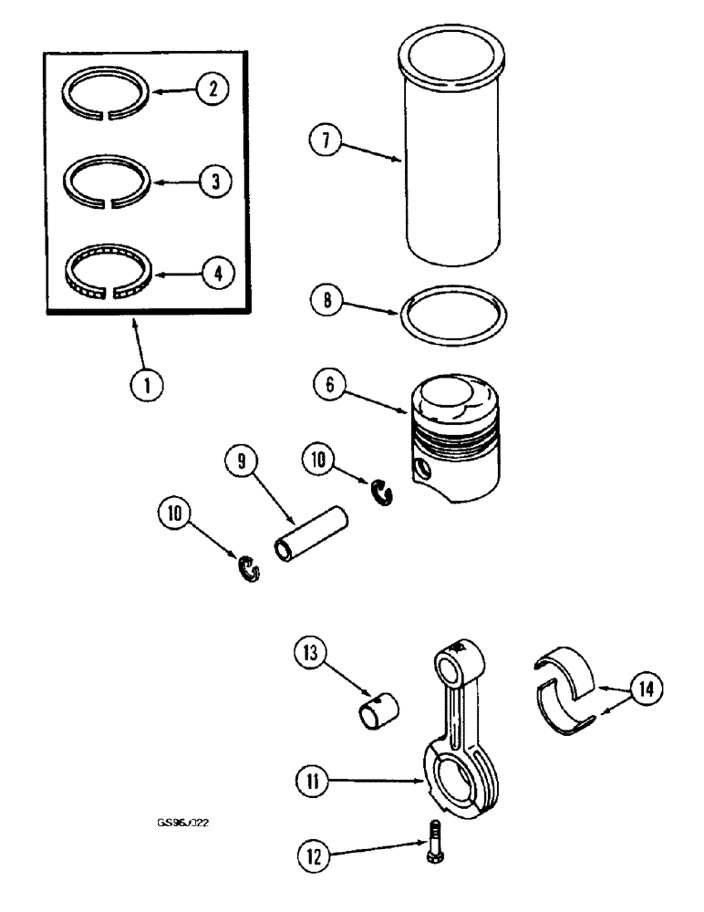 Схема запчастей Case IH 1660 - (2-44) - CONNECTING RODS, PISTONS AND SLEEVES, DT466B ENGINE (01) - ENGINE