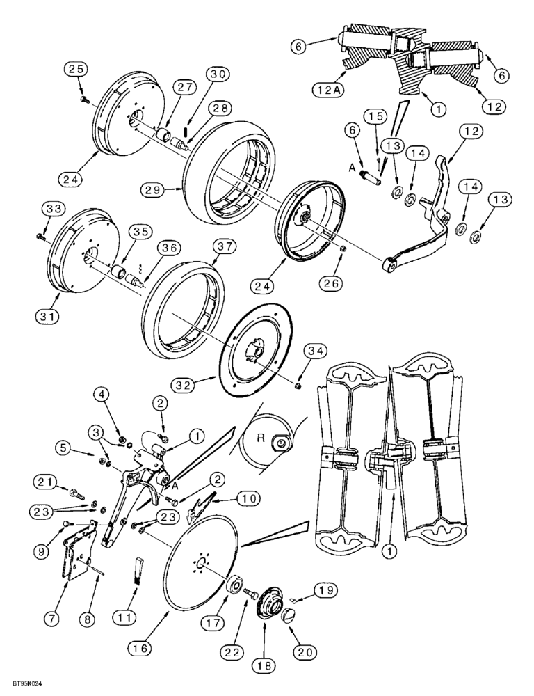 Схема запчастей Case IH 955 - (9D-12) - DISC OPENER AND GAUGE WHEEL, WITH RIGHT-HAND LEADING DISC OPENER, ON L.H. SIDE OF PLANTER (09) - CHASSIS/ATTACHMENTS