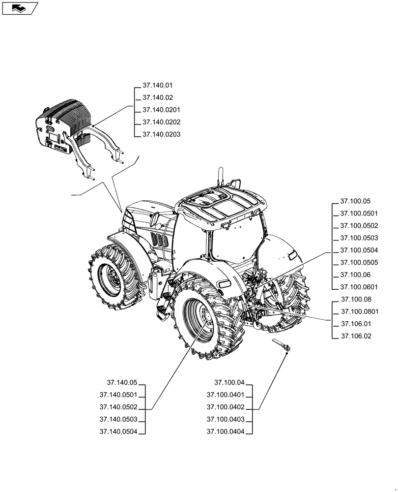 Схема запчастей Case IH PUMA 230 - (37.000.00) - PICTORIAL INDEX - TOWING HOOK AND BALLASTING (37) - HITCHES, DRAWBARS & IMPLEMENT COUPLINGS