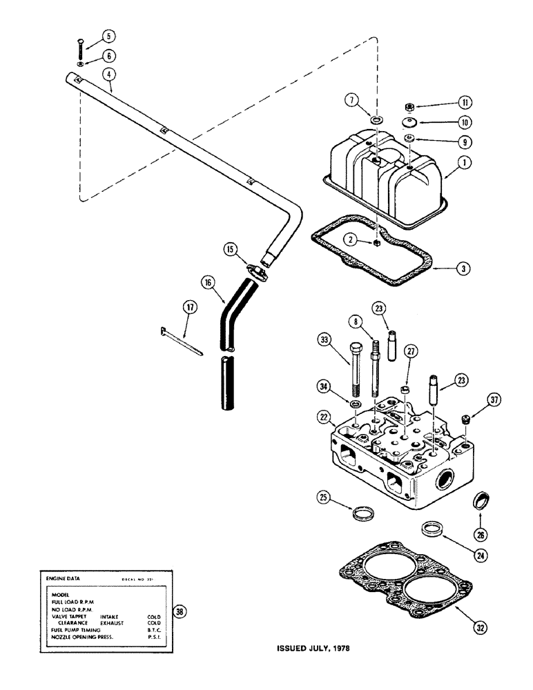 Схема запчастей Case IH 1570 - (022) - CYLINDER HEAD AND COVER, 504BDT DIESEL ENGINE (02) - ENGINE