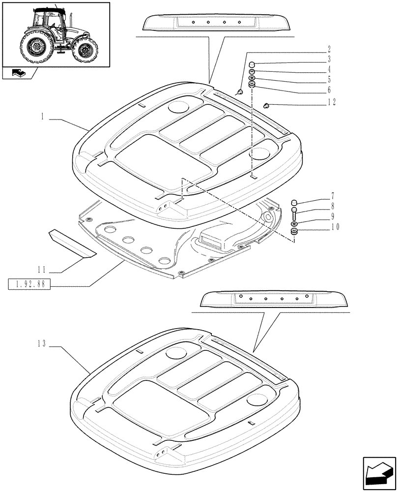 Схема запчастей Case IH FARMALL 90 - (1.92.94[01]) - CAB - ROOF (10) - OPERATORS PLATFORM/CAB
