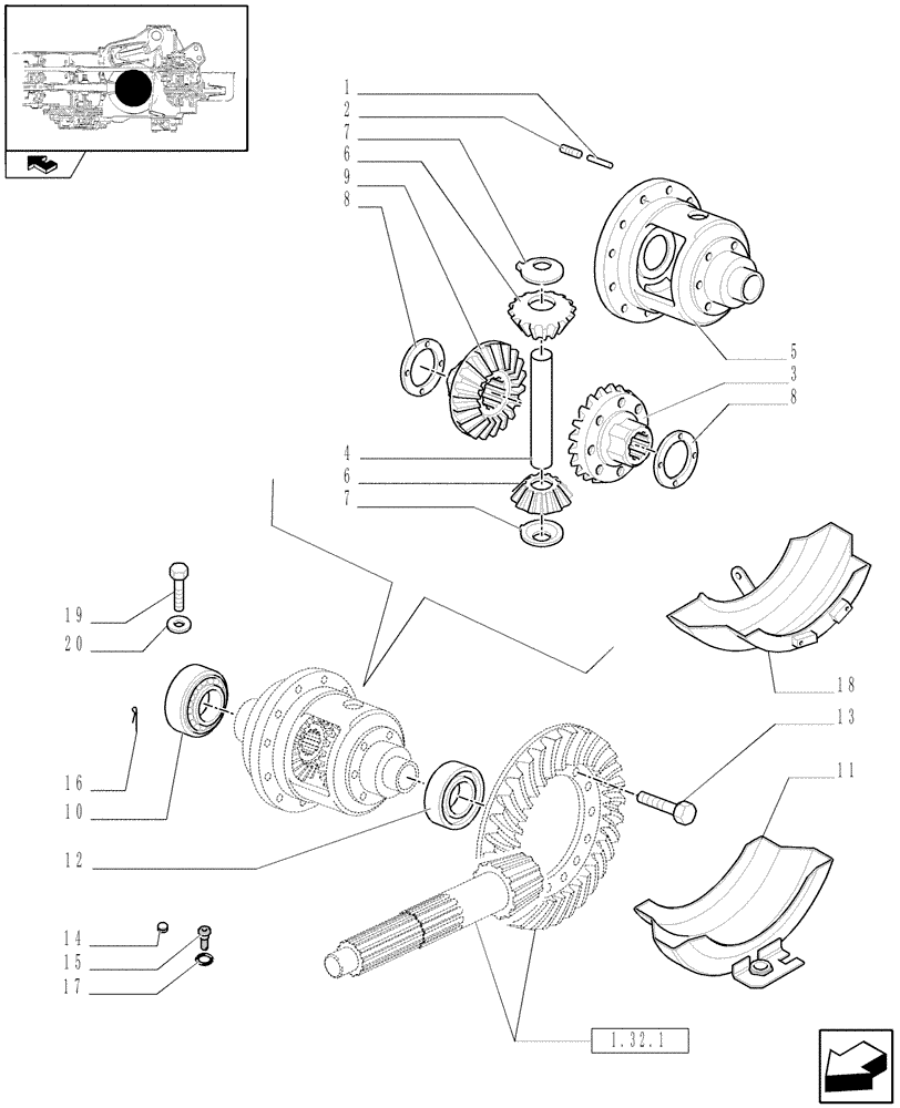 Схема запчастей Case IH FARMALL 105U - (1.32.4[03]) - DIFFERENTIAL GEARS FOR HD REAR AXLE - PARTS (03) - TRANSMISSION