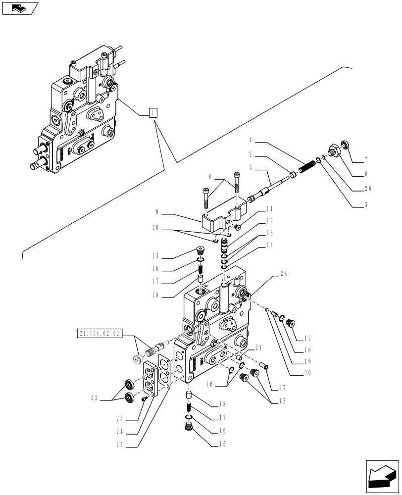 Схема запчастей Case IH FARMALL 75C - (21.134.02[03]) - POWER SHUTTLE VALVE - BREAKDOWN (POWER SHUTTLE - 12X12 - GROUND SPEED) (21) - TRANSMISSION