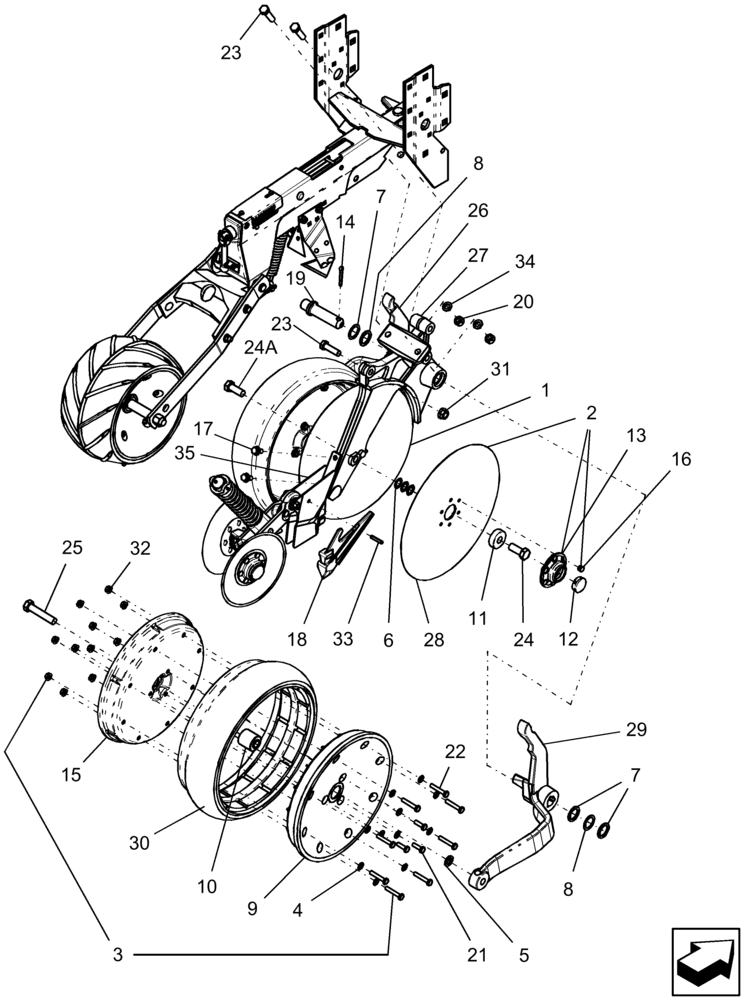 Схема запчастей Case IH 1260 - (75.200.35[02]) - ROW UNIT - DISC OPENER & GAUGE WHEEL, WITH LH LEADING DISC OPENER (RH SIDE OF PLANTER) (75) - SOIL PREPARATION