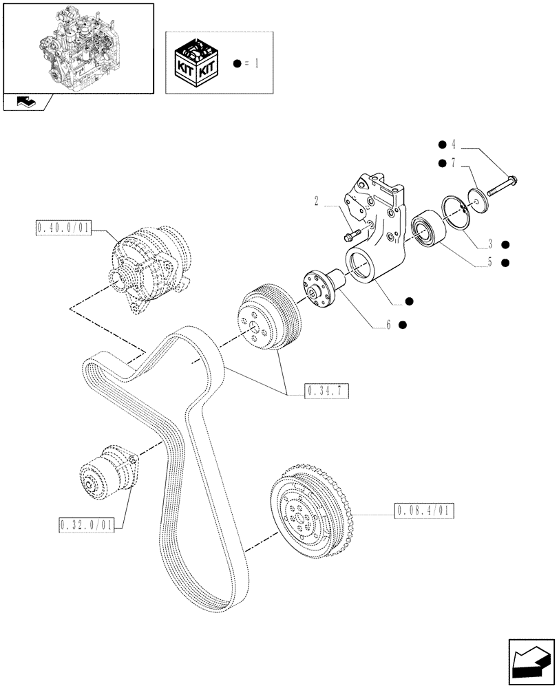 Схема запчастей Case IH FARMALL 95N - (0.34.5) - FAN DRIVE (01) - ENGINE