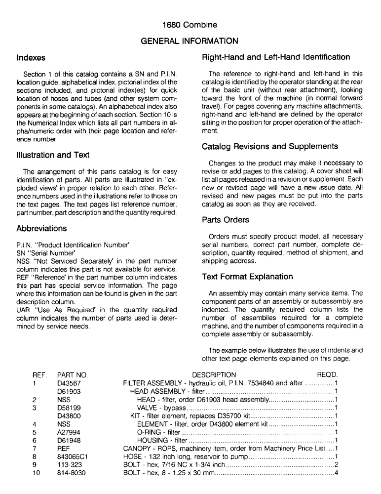 Схема запчастей Case IH 1680 - (002) - GENERAL INFORMATION (00) - GENERAL & PICTORIAL INDEX