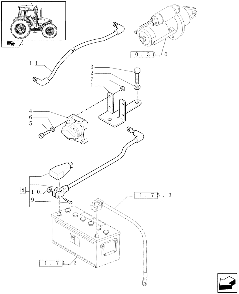 Схема запчастей Case IH FARMALL 60 - (1.75.3/01) - MECHANICAL BATTERY ISOLATOR (VAR.335798) (06) - ELECTRICAL SYSTEMS