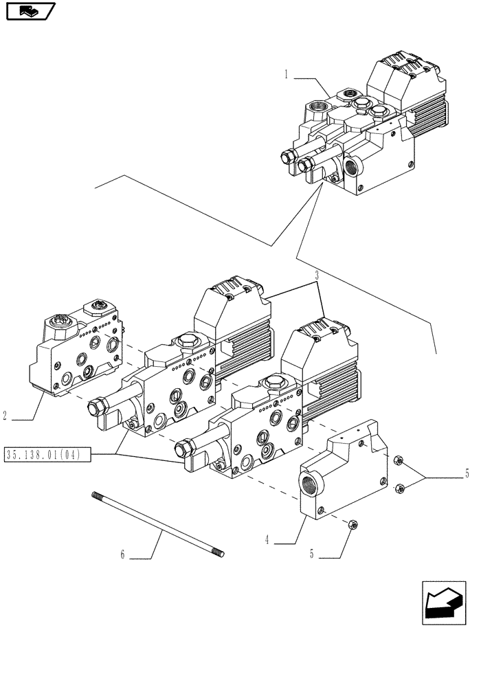 Схема запчастей Case IH MAGNUM 180 - (35.138.01[02]) - ELECTRONIC MID MOUNTED VALVES 2 SLICE, BREAK DOWN (35) - HYDRAULIC SYSTEMS