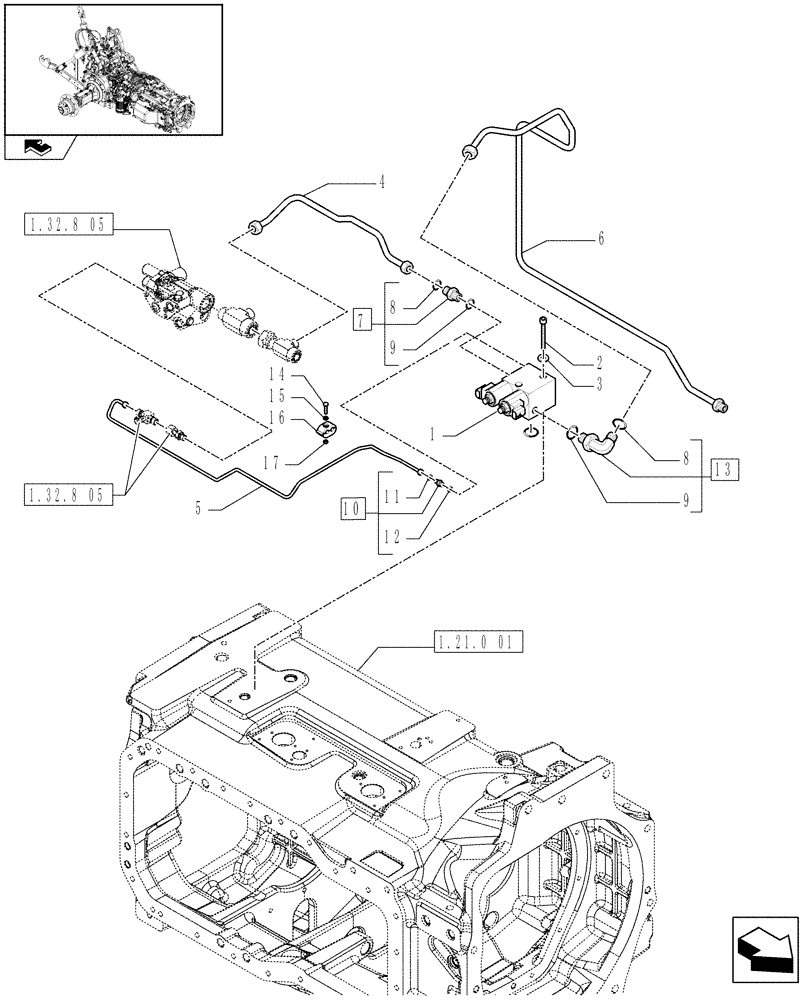 Схема запчастей Case IH PUMA 195 - (1.32.8/02) - (VAR.212-463) 4WD FRONT AXLE WITH SUSPENSIONS - VALVE AND PIPES (03) - TRANSMISSION