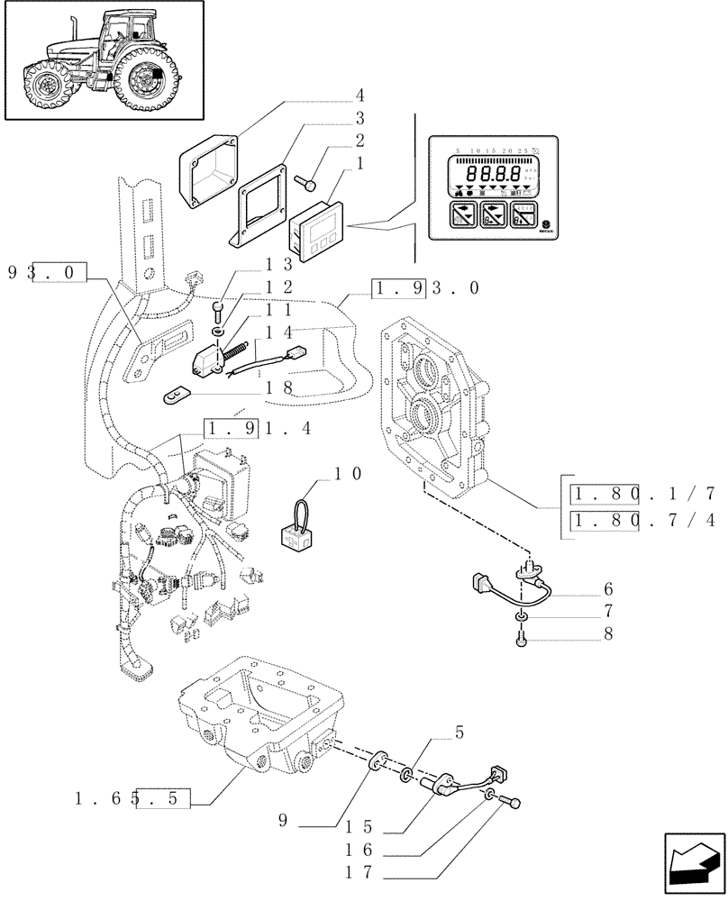 Схема запчастей Case IH JX70U - (1.75.0/05) - (VAR.746/1) DIGITAL UNIT FOR HYDR. P.T.O. (POWER-SHUTTLE) (06) - ELECTRICAL SYSTEMS