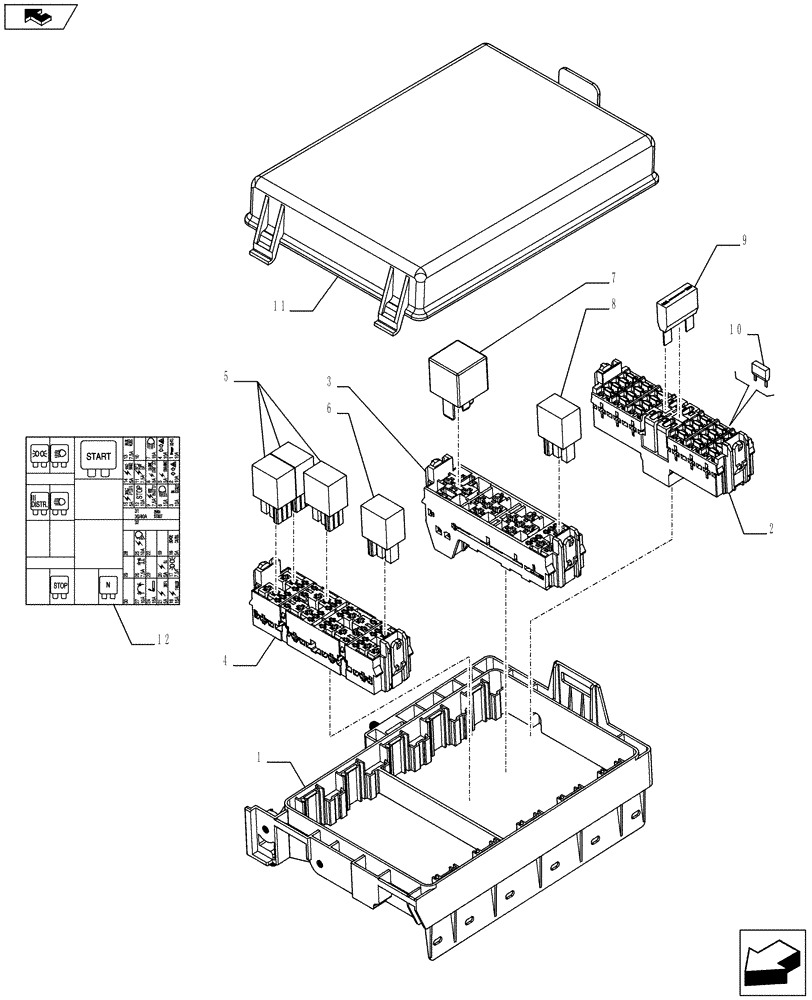 Схема запчастей Case IH FARMALL 75C - (55.100.0401[02]) - FUSE BOX - ISO - L/CAB (55) - ELECTRICAL SYSTEMS