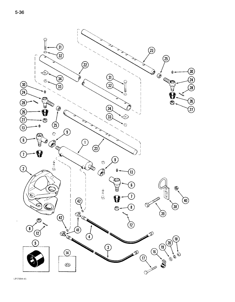 Схема запчастей Case IH 1640 - (5-36) - STEERING CYLINDER AND TIE ROD, POWER GUIDE AXLE (04) - STEERING