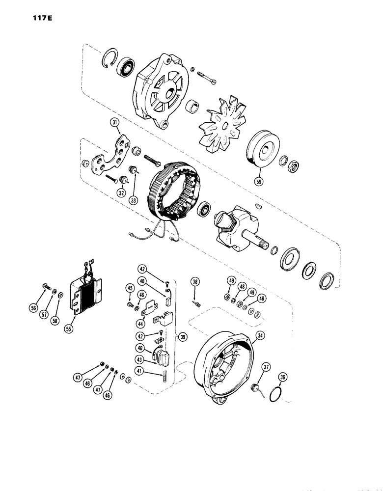 Схема запчастей Case IH 870 - (117E) - A45304 ALTERNATOR, (336B) DIESEL AND (301B) SPARK IGNITIONS, PRESTOLITE (04) - ELECTRICAL SYSTEMS